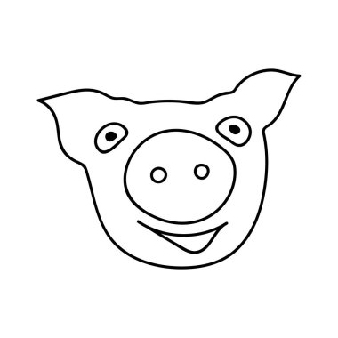 Tek el çizilmiş domuz kafası. Çizimler vektör illüstrasyonu. Komik hayvanlar..