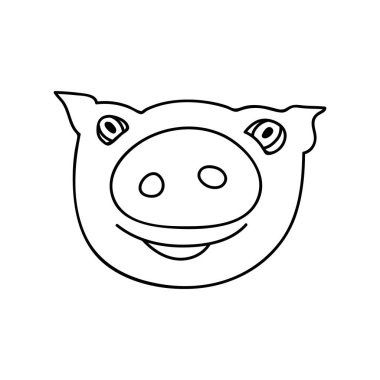 Tek el çizilmiş domuz kafası. Çizimler vektör illüstrasyonu. Komik hayvanlar..