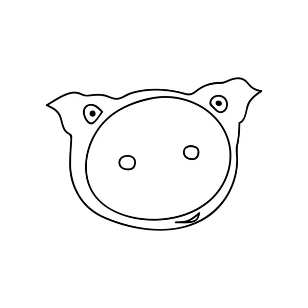Single Hand Drawn Pig Head Doodles Vector Illustration Funny Animals —  Vetores de Stock