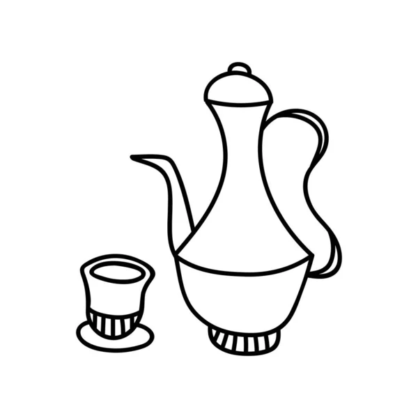 Kupalı Çaydanlık Doodle Vektör Çizimi Beyaz Arkaplanda Izole — Stok Vektör
