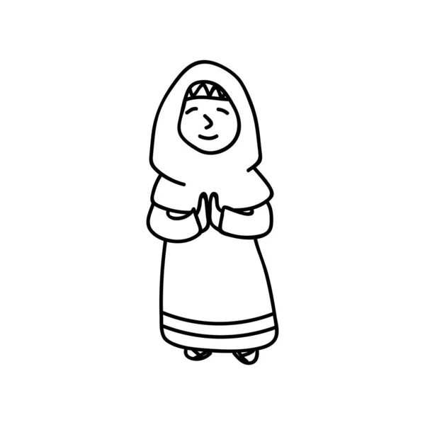 Rapariga Muçulmana Reza Ilustração Vetorial Doodle Esboço Ramadão Isolar Fundo —  Vetores de Stock