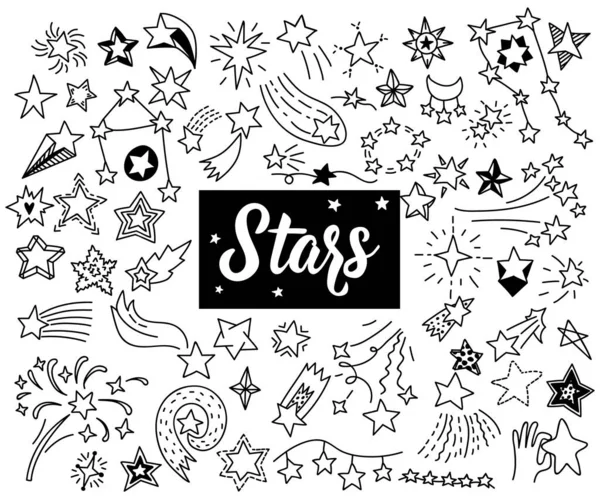 Gran Conjunto Estrellas Ilustración Vectorial Doodle Aislado Sobre Fondo Blanco — Archivo Imágenes Vectoriales
