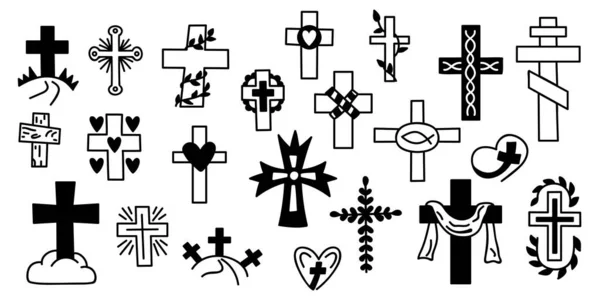 Set Crosses Doodle Vector Illustration Isolated White Background Easter Elements — Stock Vector