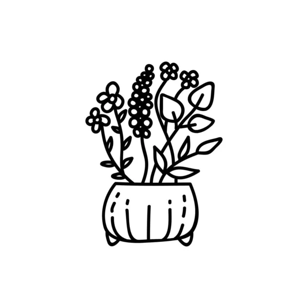 Cute Kwiaty Gałązki Wazonie Ceramicznym Izolowane Białym Tle Wektor Ręcznie — Wektor stockowy