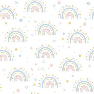 Pastel gökkuşağı desenli kusursuz desen. Tekstil, kapak ve yüzey için baskı. Moda kumaşı için.