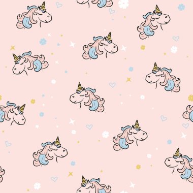 Tek boynuzlu atın kusursuz deseni. Tekstil, kapak ve yüzey için baskı. Moda kumaşı için.