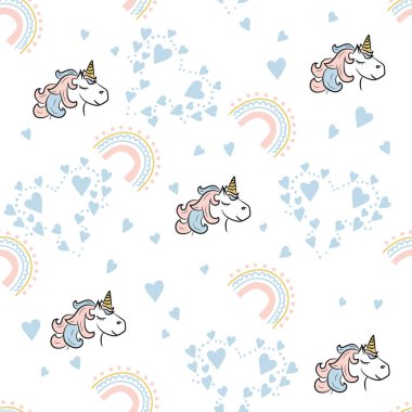 Tek boynuzlu atın kusursuz deseni. Tekstil, kapak ve yüzey için baskı. Moda kumaşı için.