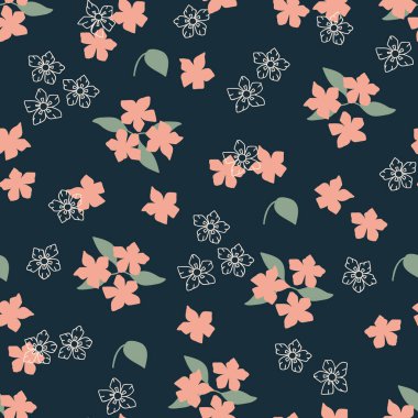 Küçük çiçekli kusursuz dekoratif desen. Tekstil, duvar kâğıdı, kapak, yüzey baskısı. Moda kumaşı için.