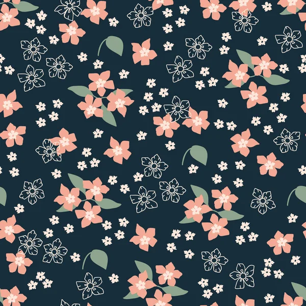 Küçük, soyut çiçeklerdeki güzel çiçek desenleri. Ditsy parmak izi. Çiçeksiz arka plan. Moda baskıları için klasik şablon.