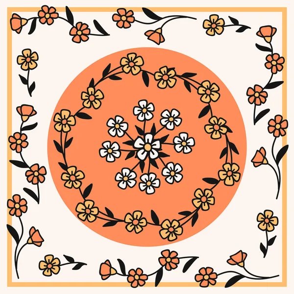 Alışılmadık bir atkı çiçek izi. Eşarp izi, tekstil, yüzey, kapaklar, hatıra defteri, dekupaj için güzel bir arka plan. Modern tarz millefleurlar. Ev yapımı, bandana, pareo tasarımı