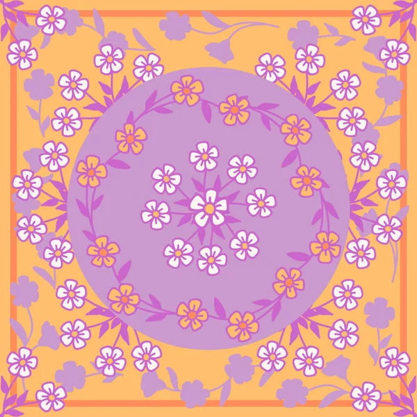 Alışılmadık bir atkı çiçek izi. Eşarp izi, tekstil, yüzey, kapaklar, hatıra defteri, dekupaj için güzel bir arka plan. Modern tarz millefleurlar. Ev yapımı, bandana, pareo tasarımı