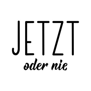 Jetzt oder nie. Almancadan çeviri: şimdi ya da asla. Modern vektör fırçası el yazısı. Mürekkep çizimi. Tebrik kartları, posterler, tişörtler, afişler için mükemmel bir tasarım..
