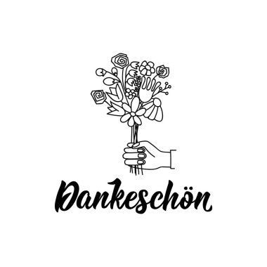 Almanca metin: Çok teşekkürler. Mektup. Vektör çizimi. El ilanları ve posterler için element Modern kaligrafi.