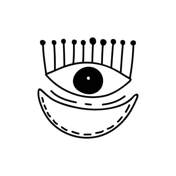 Beauty Occult Logo Eye Moon Doodle Style Vector Illustration Icon — Stock Vector