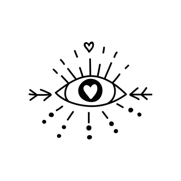 Göz Kalple Güzellik Okült Logosu Simge Etiket Yazdırılabilir Dövme Için — Stok Vektör