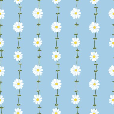 Papatyalarla kusursuz dekoratif desen. Tekstil, duvar kâğıdı, kapak, yüzey baskısı. Moda kumaşı için.