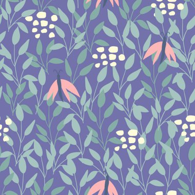 Çiçeksiz desenli pembe kelebek. Tekstil, duvar kâğıdı, kapak, yüzey baskısı. Moda kumaşı için.