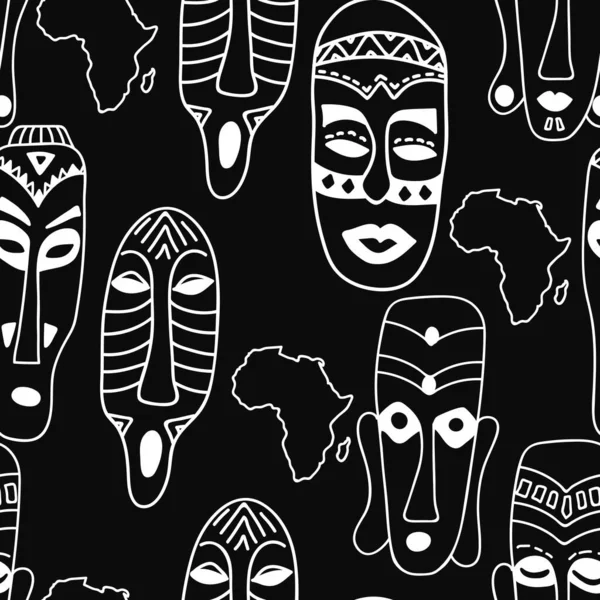 Nahtloses Muster Mit Afrikanischen Masken Druck Für Textilien Tapeten Einbände — Stockvektor