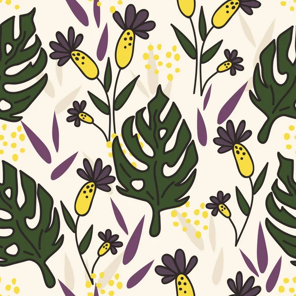 Seamless floral pattern with with leaves. Print for textile, wallpaper, covers, surface. Retro stylization. For fashion fabric.