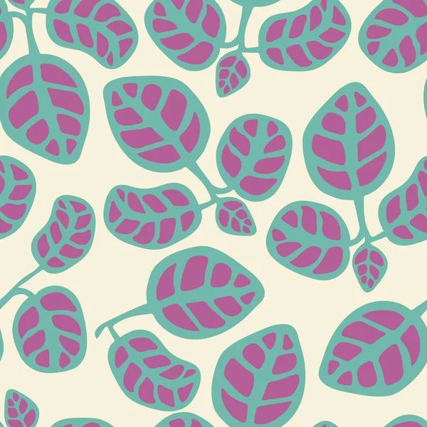 Seamless Floral Pattern Green Purple Leaf Print Textile Wallpaper Covers — Vector de stock