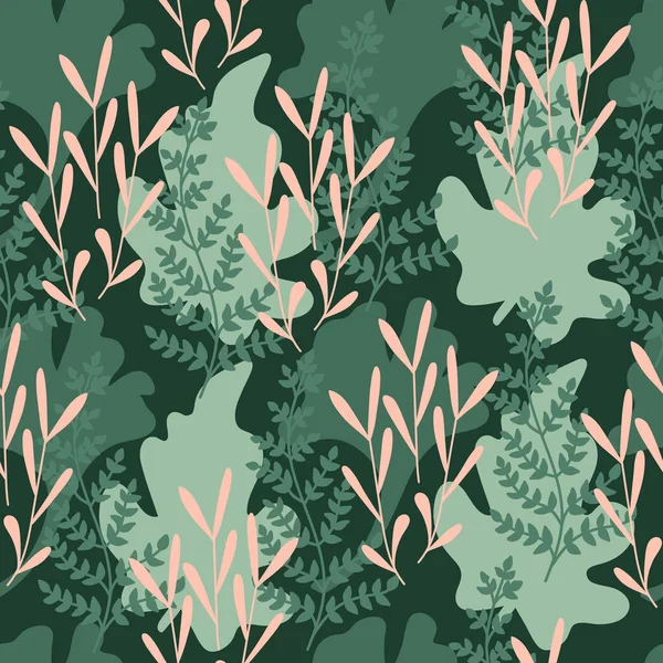 Seamless Floral Pattern Green Pink Leaf Print Textile Wallpaper Covers — Vector de stock
