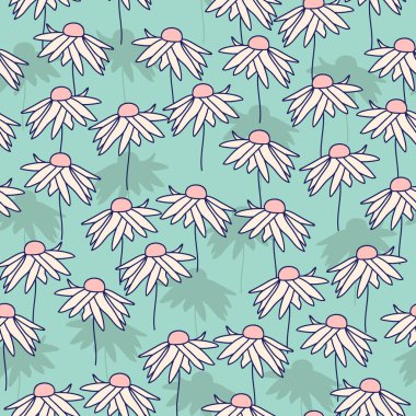 Papatyalarla kusursuz dekoratif desen. Tekstil, duvar kâğıdı, kapak, yüzey baskısı. Moda kumaşı için.