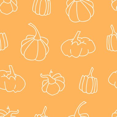 Balkabaklarıyla kusursuz desen. Tekstil, duvar kâğıdı, kapak, yüzey baskısı. Retro stil. Moda kumaşı için.