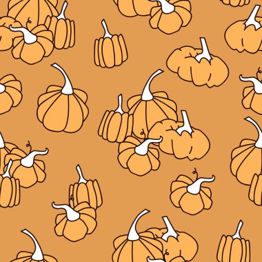 Balkabaklarıyla kusursuz desen. Tekstil, duvar kâğıdı, kapak, yüzey baskısı. Retro stil. Moda kumaşı için.