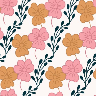 Şirin çiçekli kusursuz dekoratif zarif desen. Tekstil, duvar kâğıdı, kapak, yüzey baskısı. Retro stil. Moda kumaşı için.