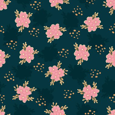 Küçük çiçekli kusursuz dekoratif desen. Tekstil, duvar kâğıdı, kapak, yüzey baskısı. Moda kumaşı için.
