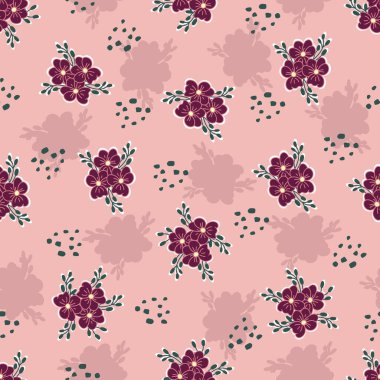 Şirin çiçekli kusursuz dekoratif zarif desen. Tekstil, duvar kâğıdı, kapak, yüzey baskısı. Moda kumaşı için.