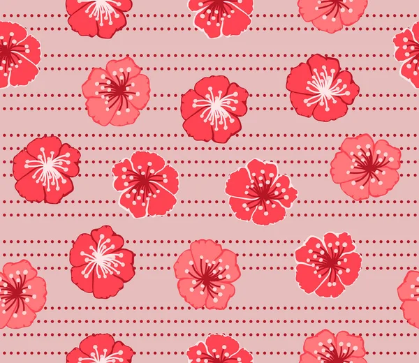 Seamless Decorative Elegant Pattern Cute Red Flowers Print Textile Wallpaper — стоковый вектор