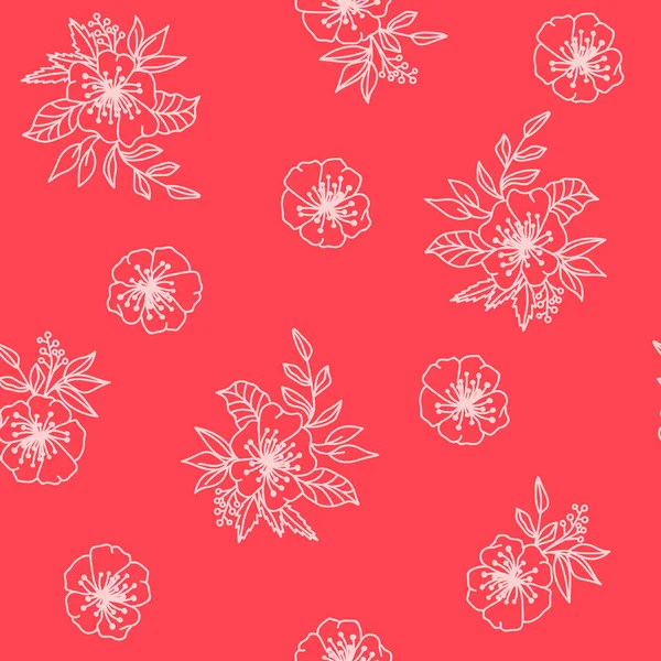 Seamless Decorative Elegant Pattern Cute Red Flowers Print Textile Wallpaper — стоковый вектор