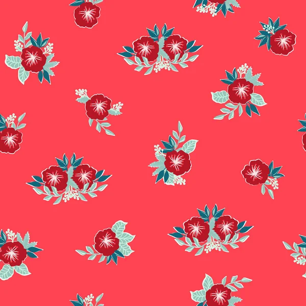 Απρόσκοπτη Διακοσμητικό Κομψό Μοτίβο Χαριτωμένα Κόκκινα Λουλούδια Εκτύπωση Για Ύφασμα — Διανυσματικό Αρχείο