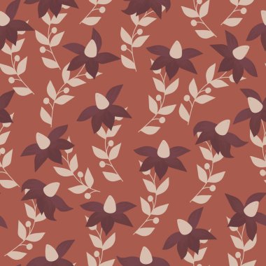 Seamless decorative pattern with brown abstract flowers. Print for textile, wallpaper, covers, surface. For fashion fabric. Modern style millefleurs.