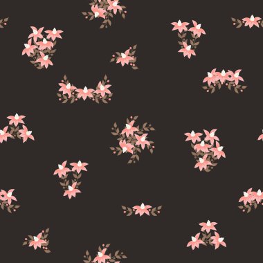 Küçük çiçekli kusursuz dekoratif desen. Tekstil, duvar kâğıdı, kapak, yüzey baskısı. Moda kumaşı için. Modern biçim millefleurslar.