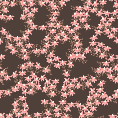 Küçük çiçekli kusursuz dekoratif desen. Tekstil, duvar kâğıdı, kapak, yüzey baskısı. Moda kumaşı için. Modern biçim millefleurslar.