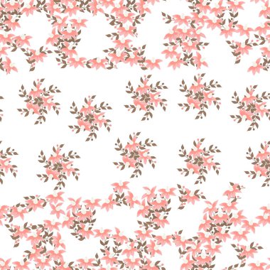 Seamless decorative pattern with salmon color flowers. Print for textile, wallpaper, covers, surface. For fashion fabric. Modern style millefleurs.