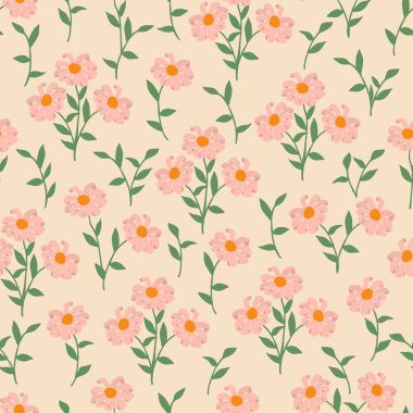 Seamless decorative elegant pattern with cute pink flowers. Print for textile, wallpaper, covers, surface. Retro stylization. For fashion fabric.