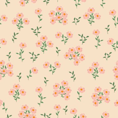 Seamless decorative elegant pattern with cute pink flowers. Print for textile, wallpaper, covers, surface. Retro stylization. For fashion fabric.