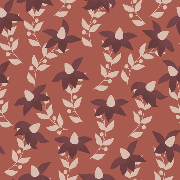 Seamless decorative pattern with brown abstract flowers. Print for textile, wallpaper, covers, surface. For fashion fabric. Modern style millefleurs.