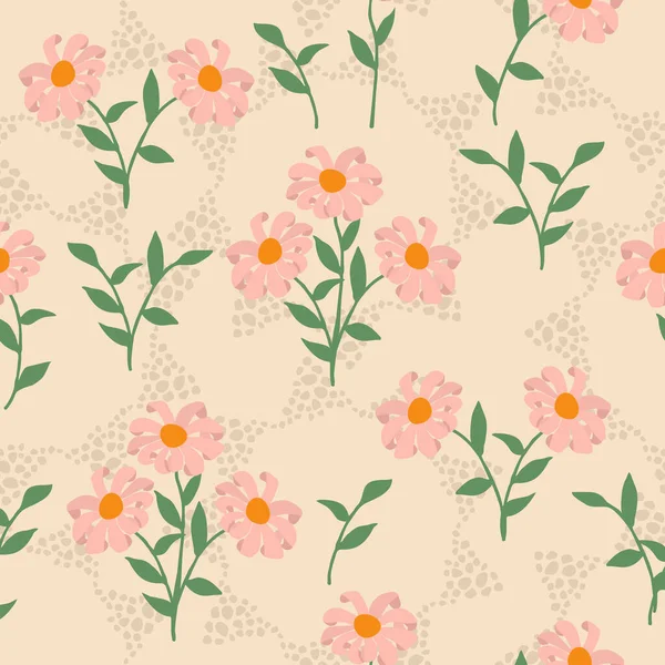 Seamless Decorative Elegant Pattern Cute Pink Flowers Print Textile Wallpaper — Stockvektor