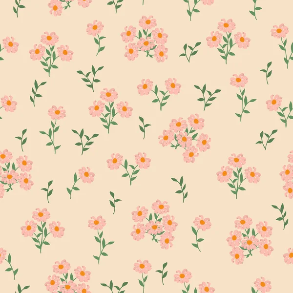 Seamless Decorative Elegant Pattern Cute Pink Flowers Print Textile Wallpaper — 스톡 벡터
