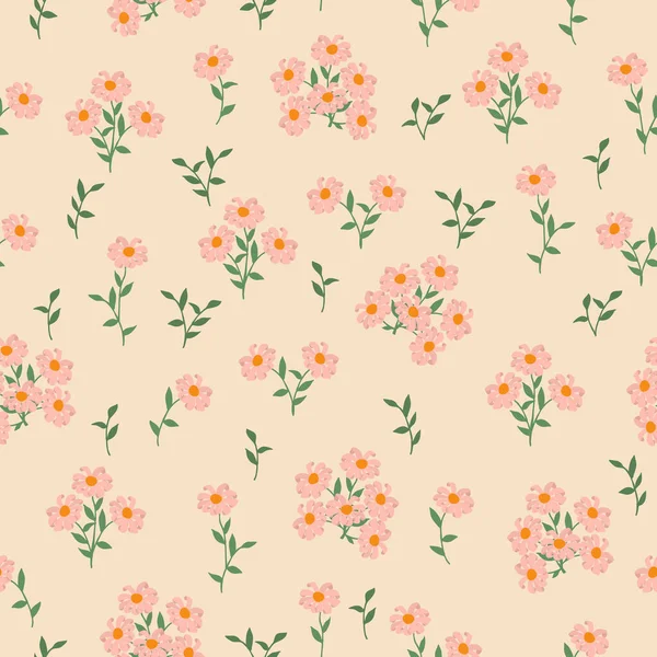 Seamless Decorative Elegant Pattern Cute Pink Flowers Print Textile Wallpaper — Stockvector