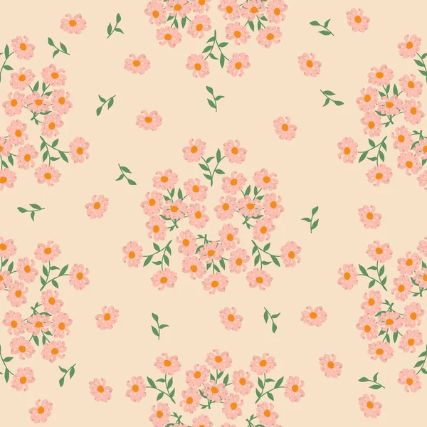 Seamless Decorative Elegant Pattern Cute Pink Flowers Print Textile Wallpaper — Vettoriale Stock