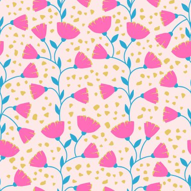 Seamless decorative elegant pattern with cute pink flowers. Print for textile, wallpaper, covers, surface. Retro stylization. For fashion fabric.