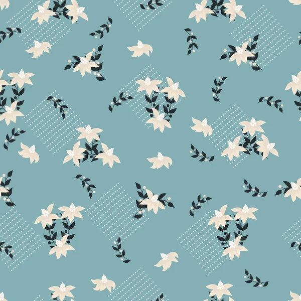 Seamless decorative pattern with little white flowers. Print for textile, wallpaper, covers, surface. Modern style millefleurs.