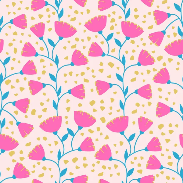 Seamless Decorative Elegant Pattern Cute Pink Flowers Print Textile Wallpaper — Vetor de Stock