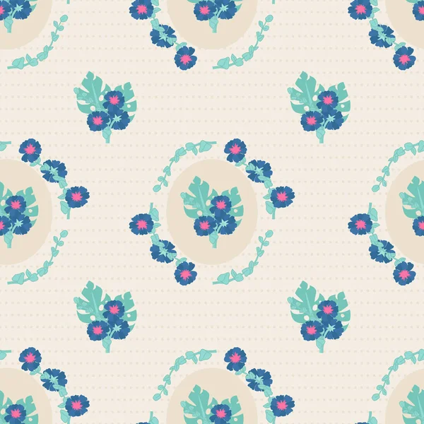 Seamless Decorative Elegant Pattern Cute Blue Flowers Print Textile Wallpaper — Stock Vector