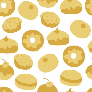 Donutlu Hanuka deseni. Paket kağıdı, tebrik kartı, duvar kağıdı için mükemmel. Vektör illüstrasyonu